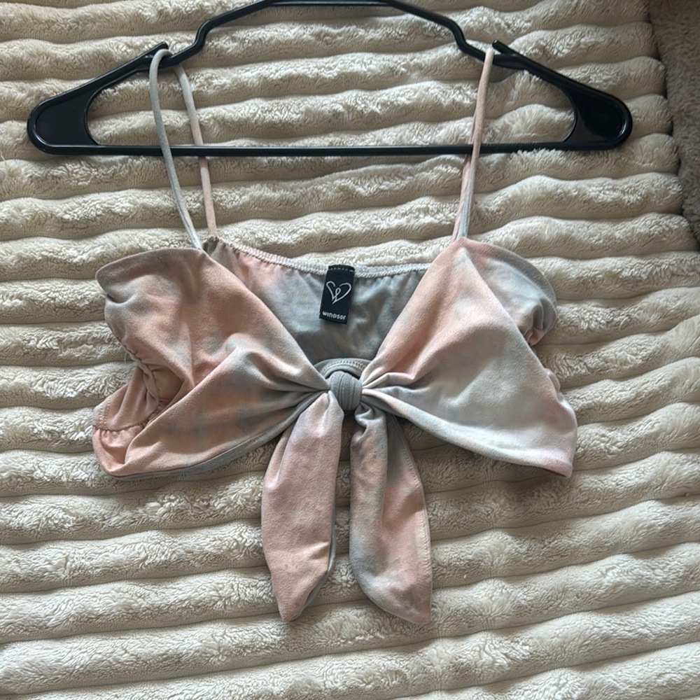 Pink and Gray Tie-Front Top